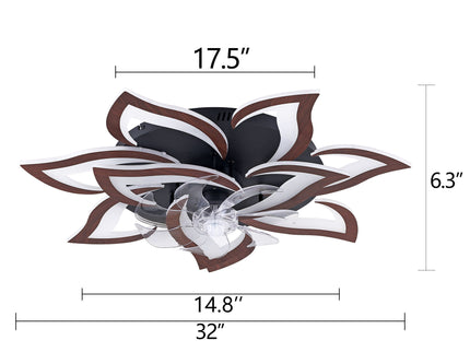 32" Flower Ceiling Fan With LED Dimmable Light, Low Profile Flush Mount Fan With Remote Control, 6 Speeds