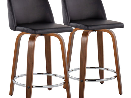 Toriano - Mid Century Modern Fixed Height Counter Stool With Swivel With Round Footrest (Set of 2)