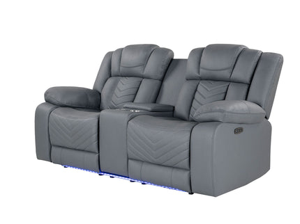 Raize - 10 Power Console Reclining Loveseat With LED And Immersive Sound - Gray