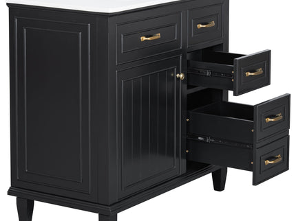 Modern Bathroom Vanity With Sink Top, Flip Drawers, Adjustable Shelf