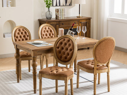 French Style Solid Wood Frame Antique Painting, Hand-Pulled Buckle Decoration Artificial Dining Chair With Nailhead Trim, Wood Legs