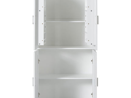 Tall And Wide Bathroom Floor Storage Cabinet With 4 Doors, Adjustable Shelves - White