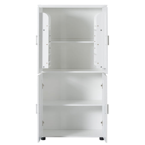 Tall And Wide Bathroom Floor Storage Cabinet With 4 Doors, Adjustable Shelves - White