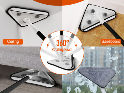 Effortless Wall Cleaning Mop With Disposable Pads, Versatile Triangle Design - White