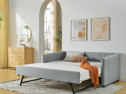 Upholstered Daybed With Trundle With Vertical Stripes
