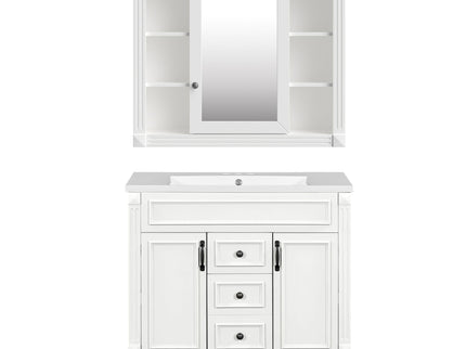 Bathroom Vanity With Top Sink, Mirror Cabinet, 2 Soft Closing Doors & 2 Drawers