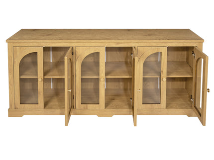 Modern Arched Glass Sideboard With 6 Doors, Buffet Cabinet With Storage And Adjustable Shelves