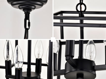 4 Light Metal Lantern Tiered Pendant Hanging Light Fixtures, Industrial Farmhouse Adjustable Height Chandeliers For Dining Room Hallway Foyer Entryway (E12 Bulbs Not Included)