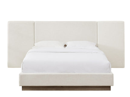 Muse - Queen Upholstered Platform Bed Frame - Ivory / Light Gray / Camel Oak