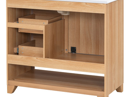 36" Bathroom Vanity With Sink, Soft Close Drawers - Natural