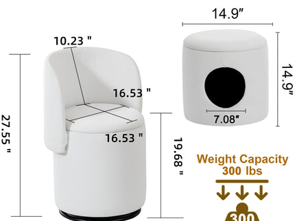 Barrel Chair With Built In Storage, 360° Swivel - Beige
