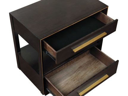 2 Drawer Nightstand With Trim And USB Charging - Brown