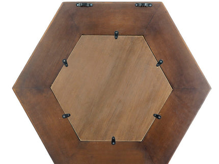 Hexagon Mirror With Natural Wood Frame, Wall Decor For Living Room Bathroom Hallway