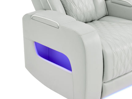 Julian - Power Console Reclining Loveseat, LED & Speaker - Silver