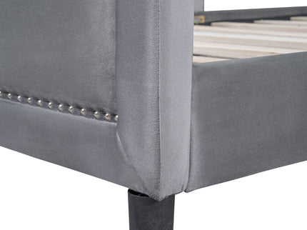 Upholstered Daybed With Classic Stripe Shaped Headboard