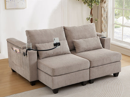 Convertible Chaise Lounge Sofa Chair With USB Ports, Cup Holders, Phone Holder And Storage