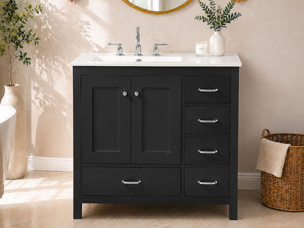 Bathroom Vanity With Sink Combo, 2 Soft Close Doors And 5 Drawers
