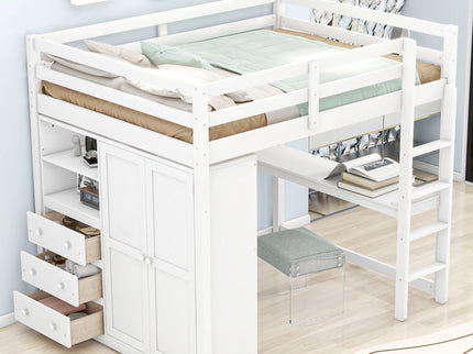 Loft Bed With Built In Wardrobe, Shelves And Drawers