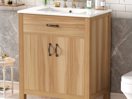 Bathroom Vanity With Flip Drawer, 2 Soft Close Doors, Adjustable Shelf And Ceramic Sink