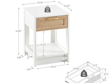 15.75" Rattan End Table With Drawer, Modern Nightstand, Side Table For Living Room, Bedroom
