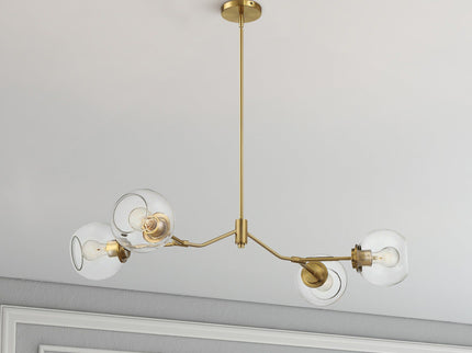 Jewel - 4 Lights Chandelier Ceiling Hanging Light Fixture - Clear / Gold
