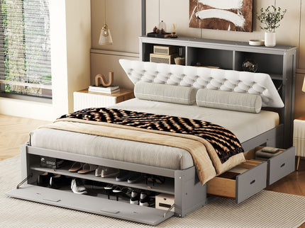 Platform Bed With Storage Headboard, Shoe Rack And 4 Drawers