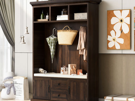 Hall Tree With 3 Hooks, Coat Hanger, Entryway Bench, Storage Bench, 3 In 1 Design