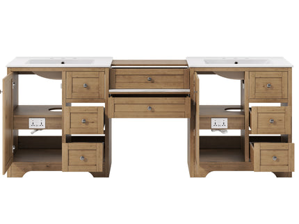 Double Sink Bathroom Vanity With Countertop, 2 Ceramic Sinks, 6 Drawers, Soft Close Design