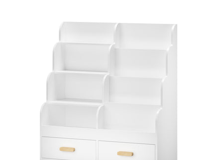 Bookshelf With 2 Storage Drawers, Front Facing Bookcase And Toy Organizer, Multi Tier Reading Shelf - White
