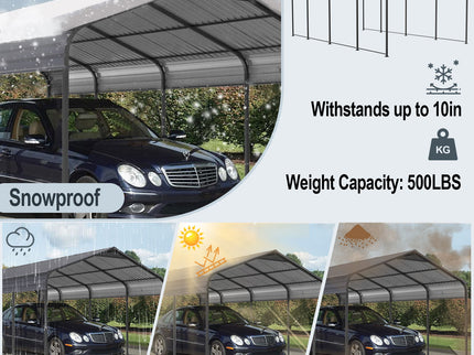 Metal Carport 12 X 20 Ft Heavy Duty With Galvanized Steel Roof Metal Garage Canopy With Galvanized Steel Roof & Frame Car Tent Outdoor Storage Shed For Car Boats And Truck - Alabaster / Dark Gray