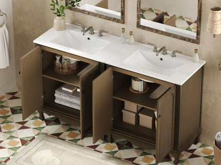Vintage Double Sink Bathroom Vanity Set With Ceramic Sinks