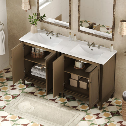 Vintage Double Sink Bathroom Vanity Set With Ceramic Sinks
