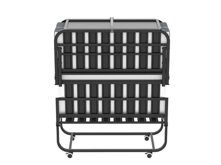 Twin Folding Bed With Adjustable Headboard, Memory Foam For Tall People, Heavy-Duty Portable On Wheels, Easy Assembly - Black