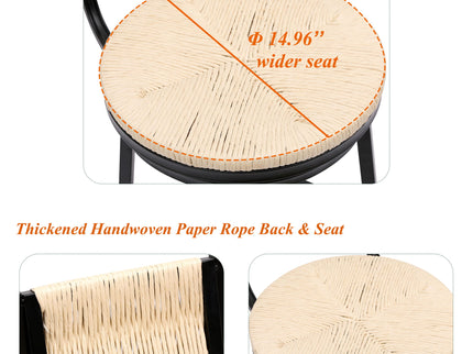 Bar Stools Swivel Counter Chairs With Metal Frame Hand Woven Paper Rope Dining Barstools For Kitchen Counter (Set of 2)