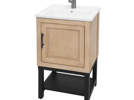Modern Freestanding Bathroom Vanity With Ceramic Sink, Hot And Cold Faucet, 1 Door Cabinet & Open Shelf