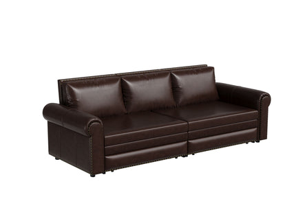 3 In 1 Convertible Sleeper Sofa With Nailhead Trim & Rolled Arm