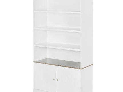 Tall Bookcase Storage Cabinet With 3 Open Shelves & Fluted Double Doors