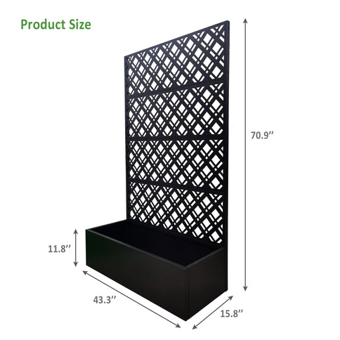 Rhombus Planter Raised Garden Bed With Trellis For Climbing Plants - Black