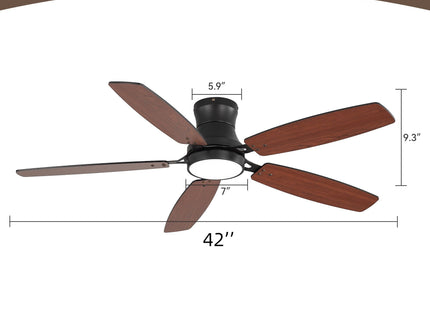42" Ceiling Fan With Light, Tri Color Dimmable, DC Motor, 5 Blades