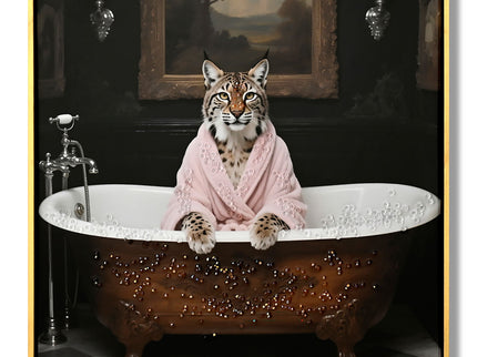 Tiger In Bathtub Wall Art Print Poster, Bathroom Decor Posters Prints For Restroom - Pink / White