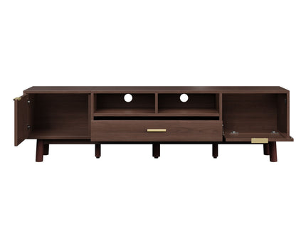 TV Stand For 75" TVs With Soft Closing Doors, Console With Accents And Drop Down Cabinet - Dark Brown