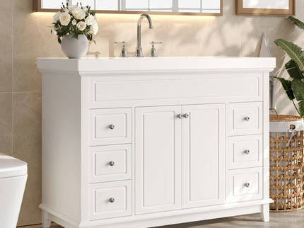 Bathroom Vanity & Sink, 6 Soft Close Drawers & Double Doors - White