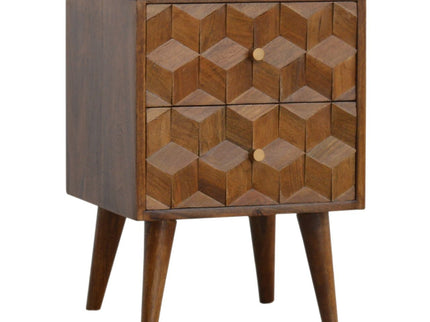 Cube Carved Bedside Table Nightstand - Chestnut
