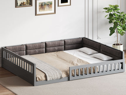 Upholstered Platform Bed With Guardrail And Pillow