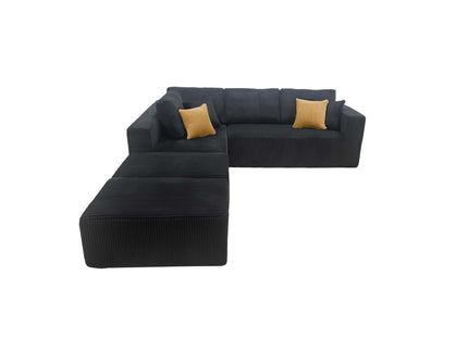 Upholstered Sectional With 2 Moveable Ottomans - Black