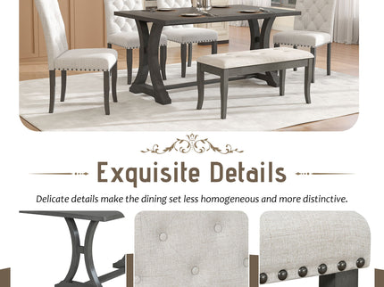 Dining Table Set With 4 Upholstered Chairs And Bench