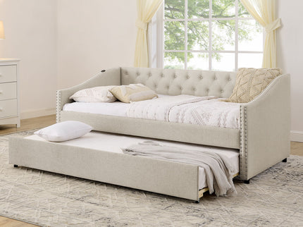 Upholstered Daybed With USB Charging & Pull Out Bed