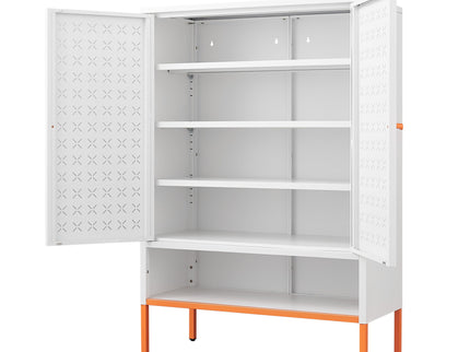 Grid Double Door Shoe Cabinet With Adjustable Compartments And Moisture-Proof Design In Metal