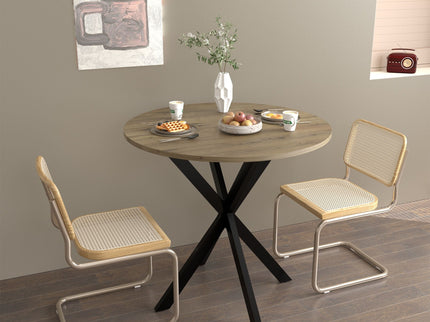 Round Dining Table For 2 - 4 People, Compact Kitchen Or Dining Room - Rustic Brown