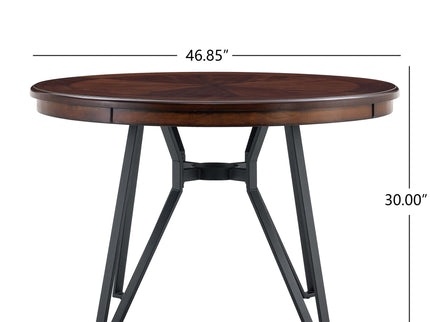 Mid Century Modern Round Dining Table With Metal Legs And Open Shelf